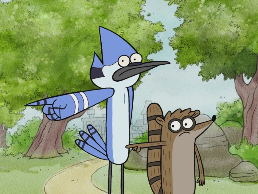 Mordecai and Rigby Pointing 