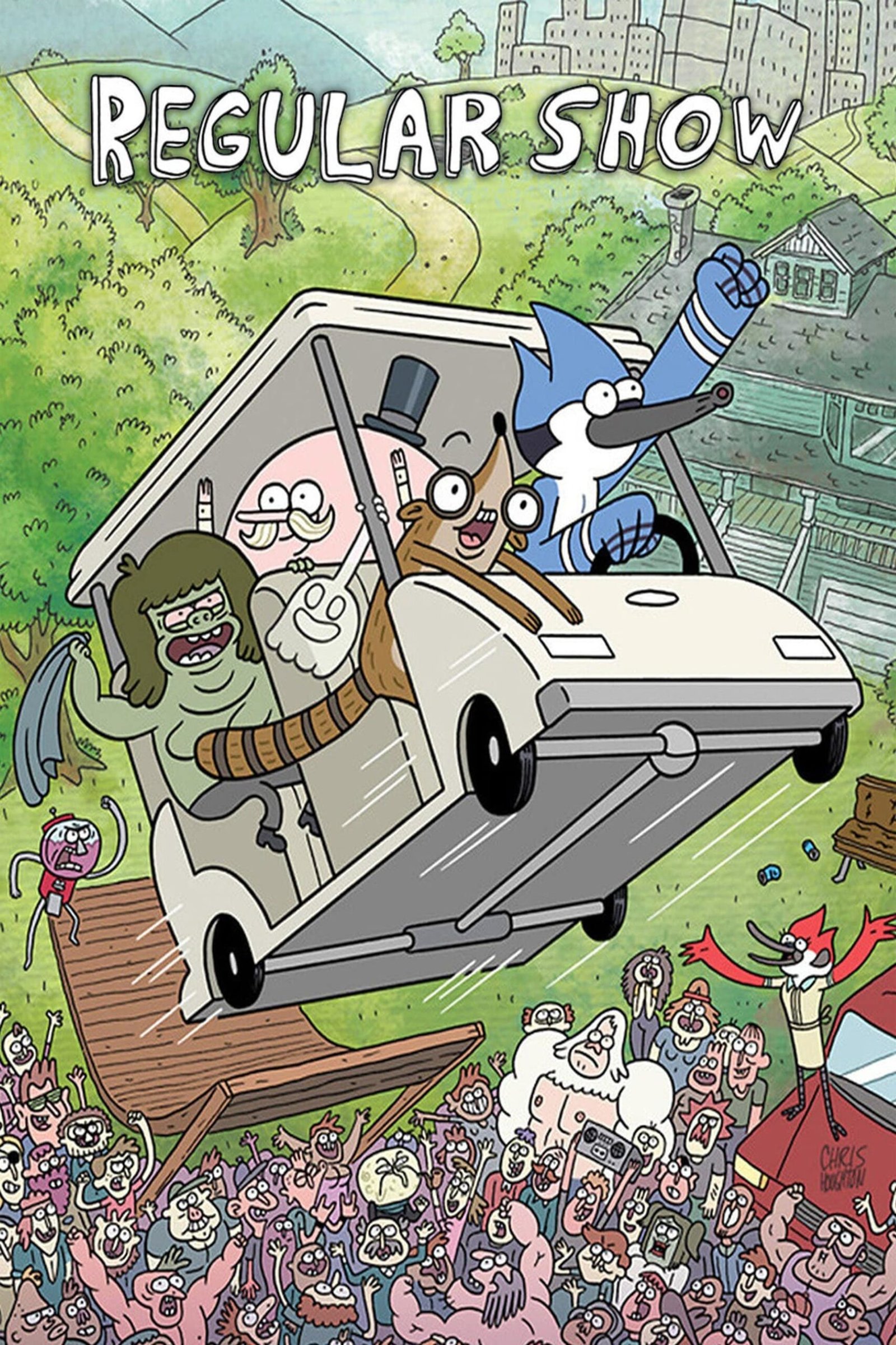 Characters in a golf cart