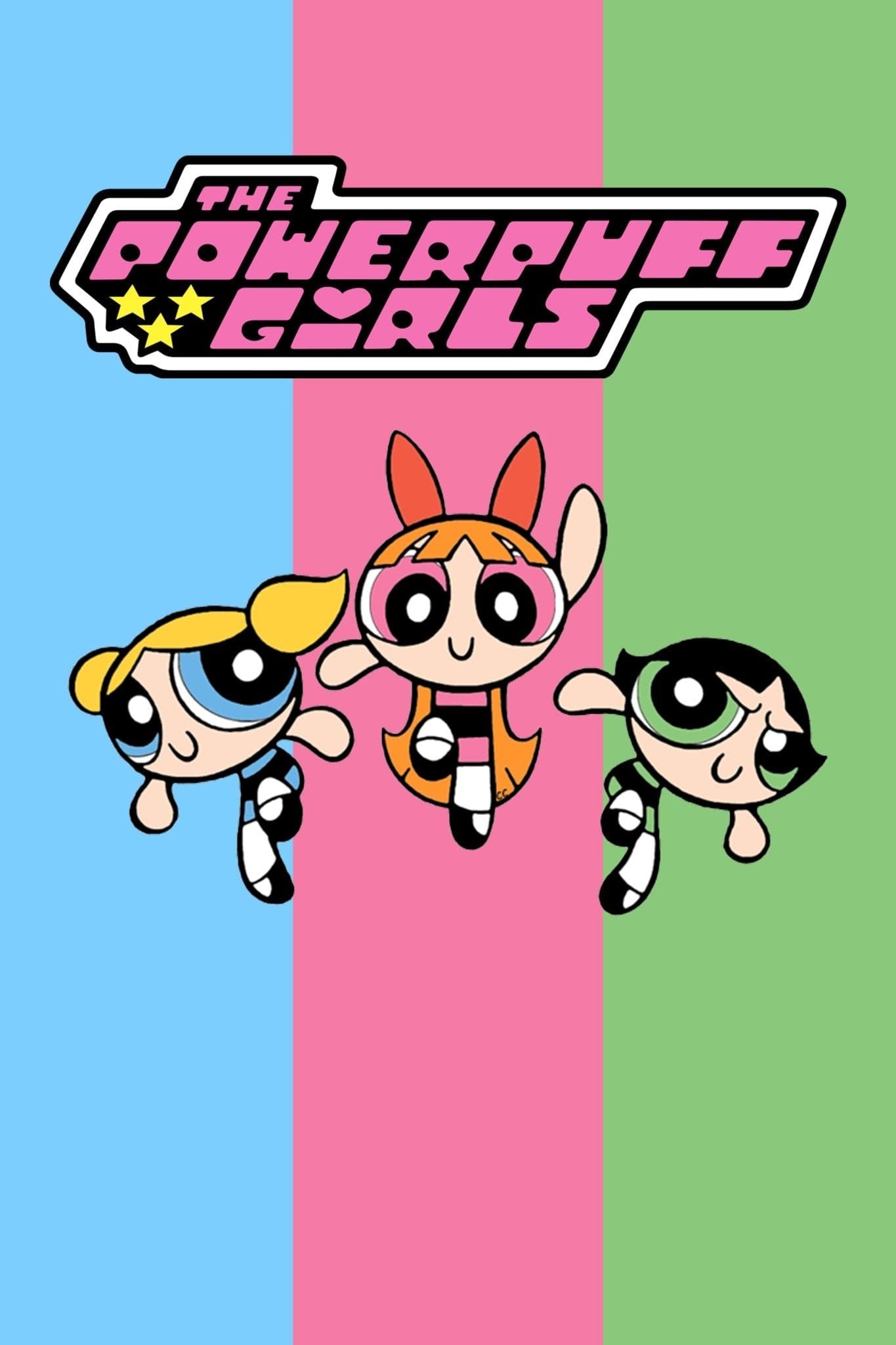 The Powerpuff girls in a colourful background 