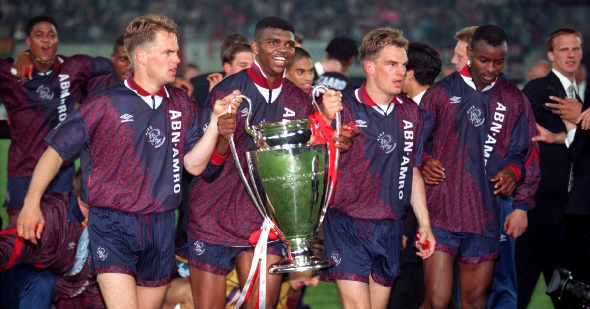 Van Gaal's legendary Ajax team with the Champions League trophy.